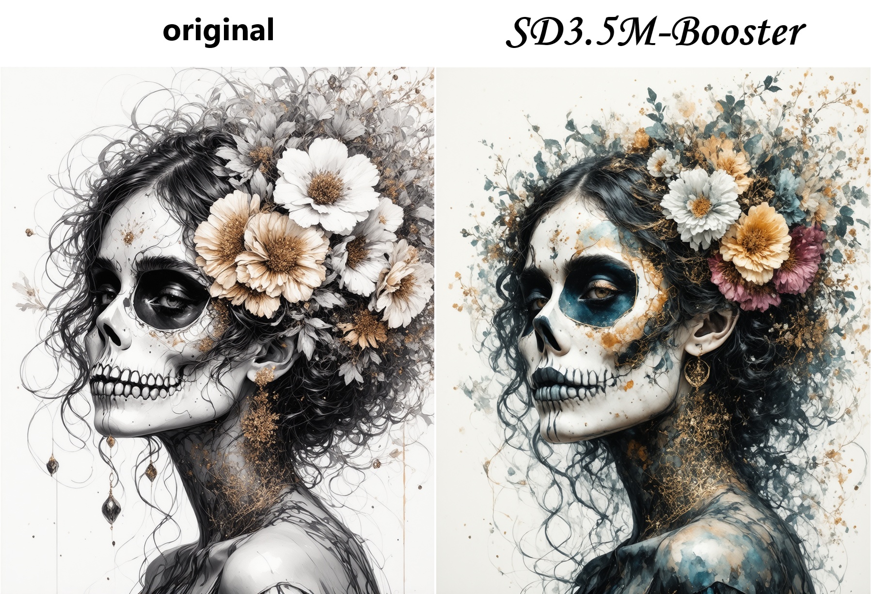 full body portrait beautiful woman with flowery hair Día de los Muertos by Alberto Seveso,  Wlop,  MW Kaluta on Tensor.Art