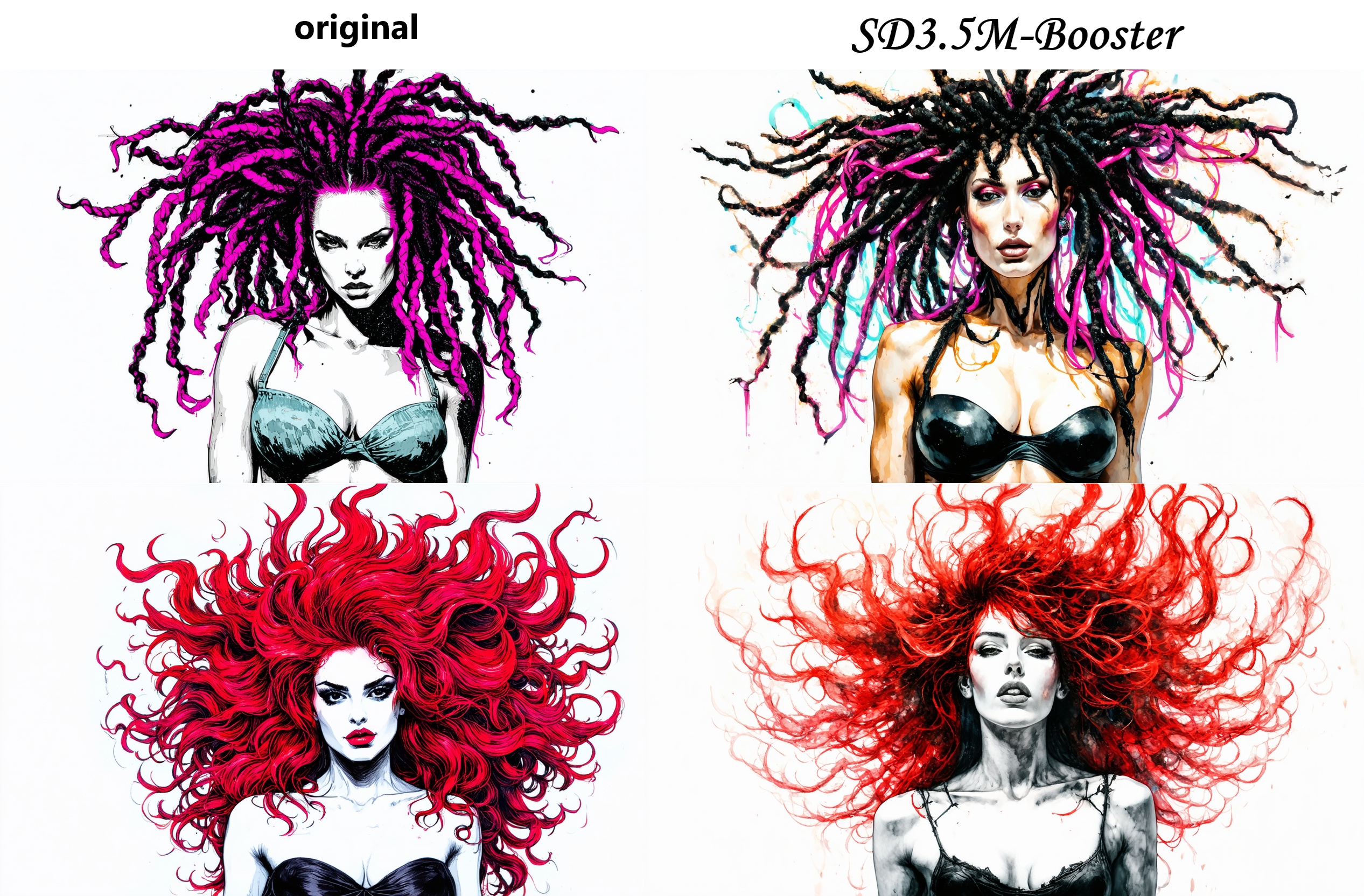 sexy woman with big breasts and neon dread locks,  punk style,  detailed ink painting on Tensor.Art