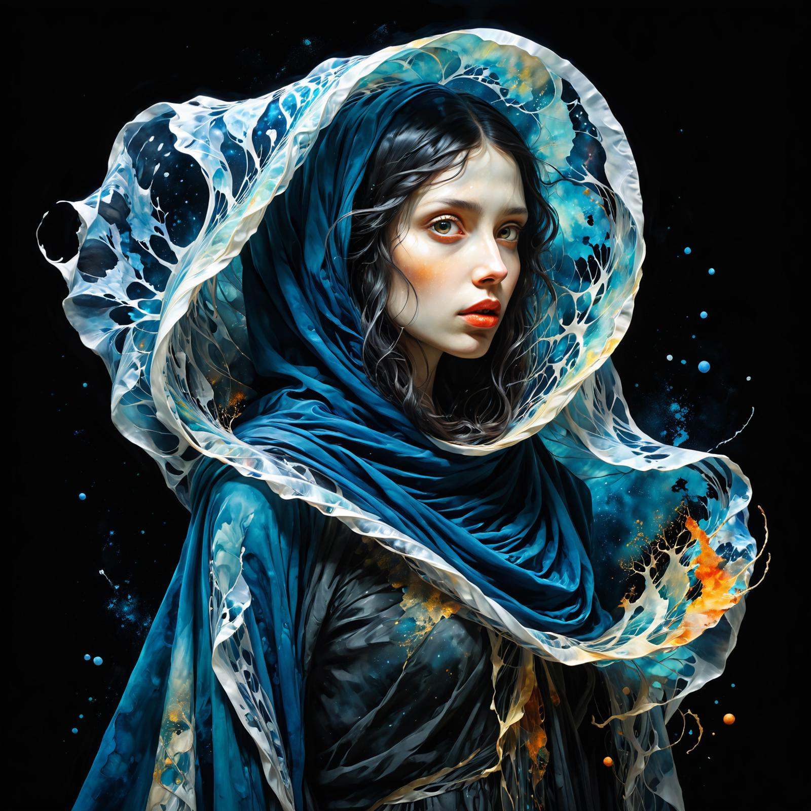 lady of the winter,  sexy and mysterious silhouette,  billowing transparent veil on Tensor.Art