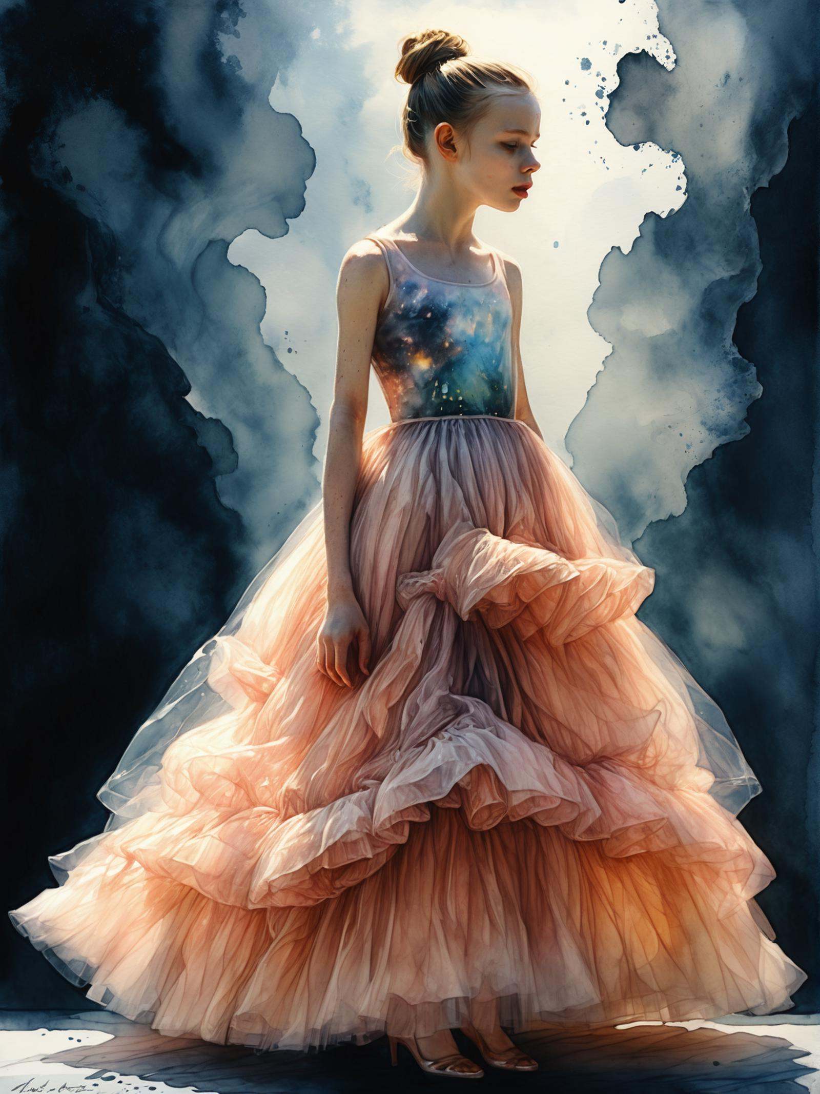 girl in tulle dress,  photorealism,  watercolor concept art on Tensor.Art