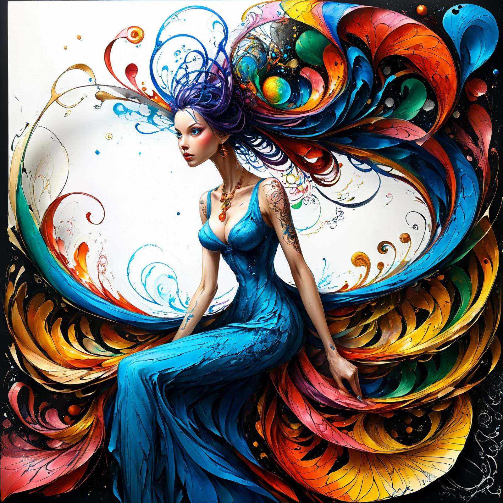imagination of a beautiful wise lady in a dress made out of calligraphy paper,  ***** coloring book,  inspired by Heinrich...