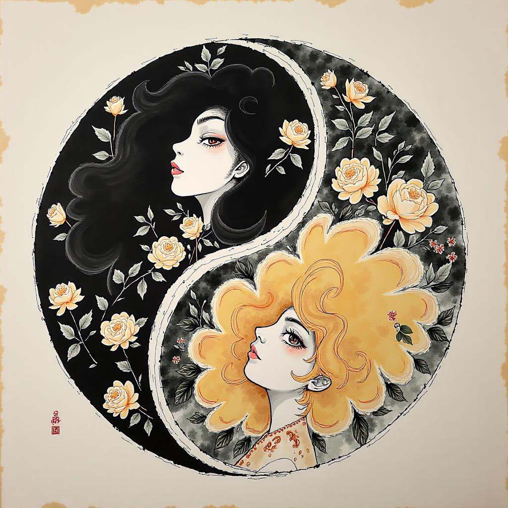 redundant sisters,  one blonde curly hair the other on with black hair,  perfect harmony on Tensor.Art