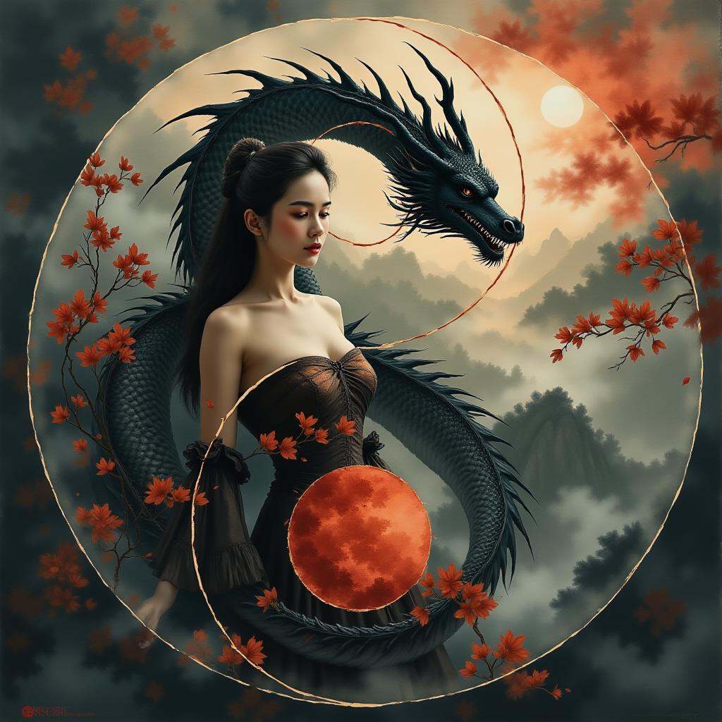 busty woman cuddling with dragon,  sexy and sensual,  magical atmosphere on Tensor.Art