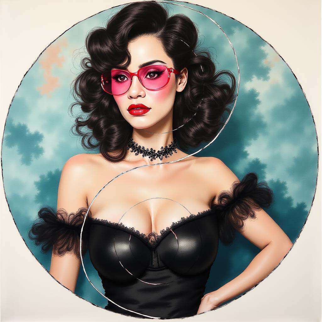 beautiful punk lady with pink glasses,  sexy,  big breasts on Tensor.Art