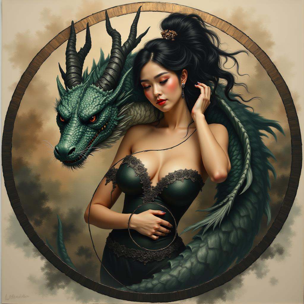 busty woman cuddling with dragon,  sexy and sensual,  magical atmosphere on Tensor.Art