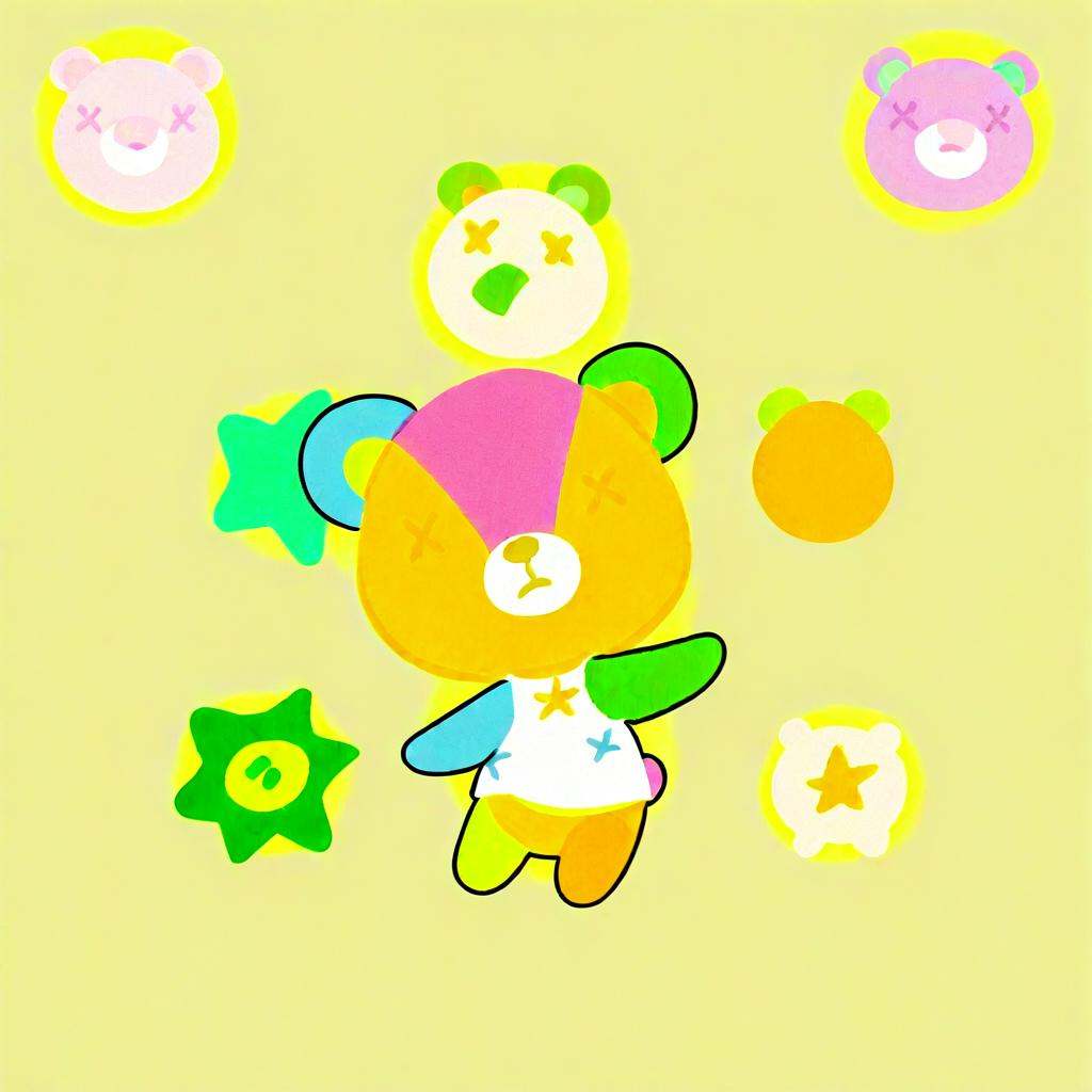 X-shaped eyes,  Multi-colored skin,  Pink round tail on Tensor.Art
