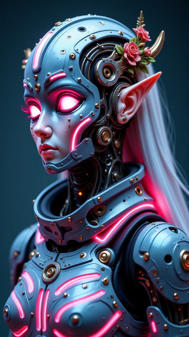CyborgAndroid,  highly detailed mechanical design,  blend of metallic silver-blue synthetic on Tensor.Art