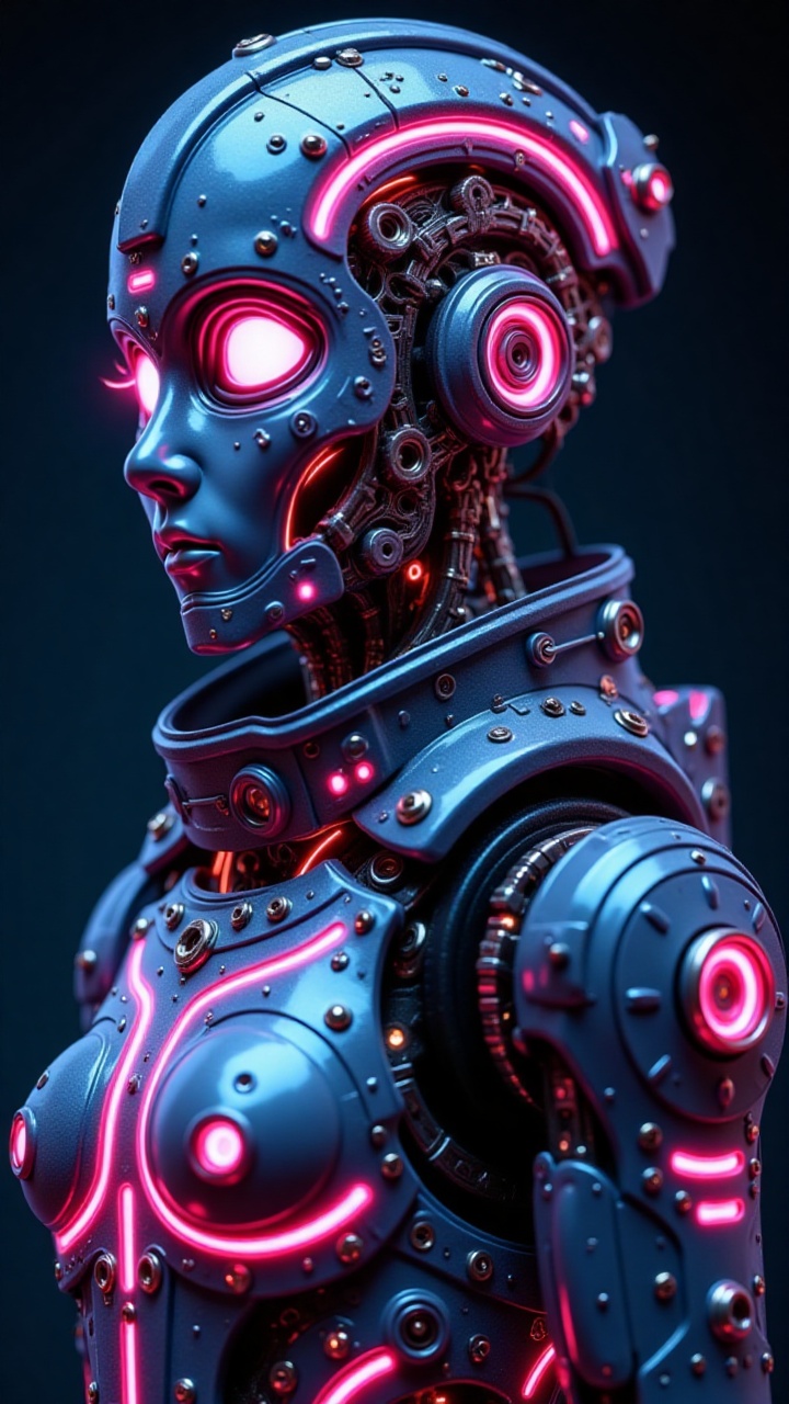 CyborgAndroid,  highly detailed mechanical design,  blend of metallic silver-blue synthetic on Tensor.Art