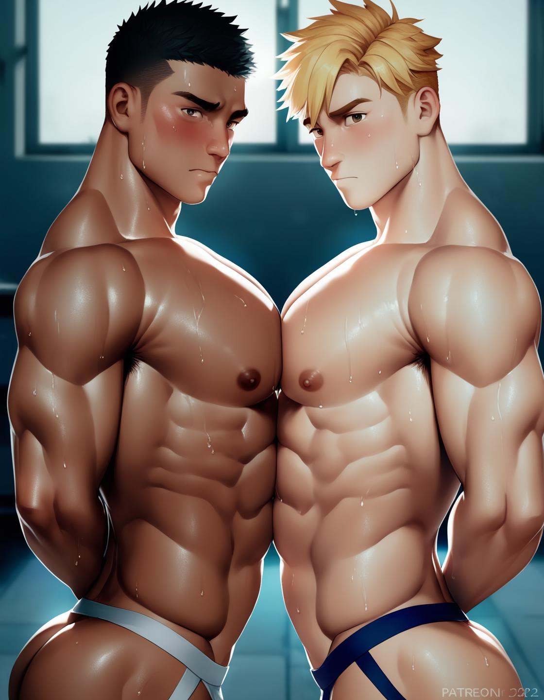 interracial,  short hair,  black hair on Tensor.Art