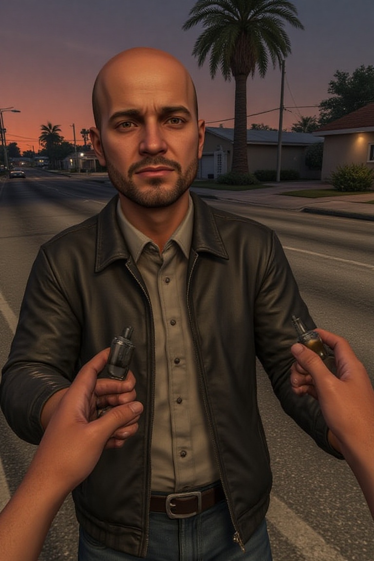 In the well-known video game about the gangsters,  the character is holding something crazy,  the game enviroment is in Fl...