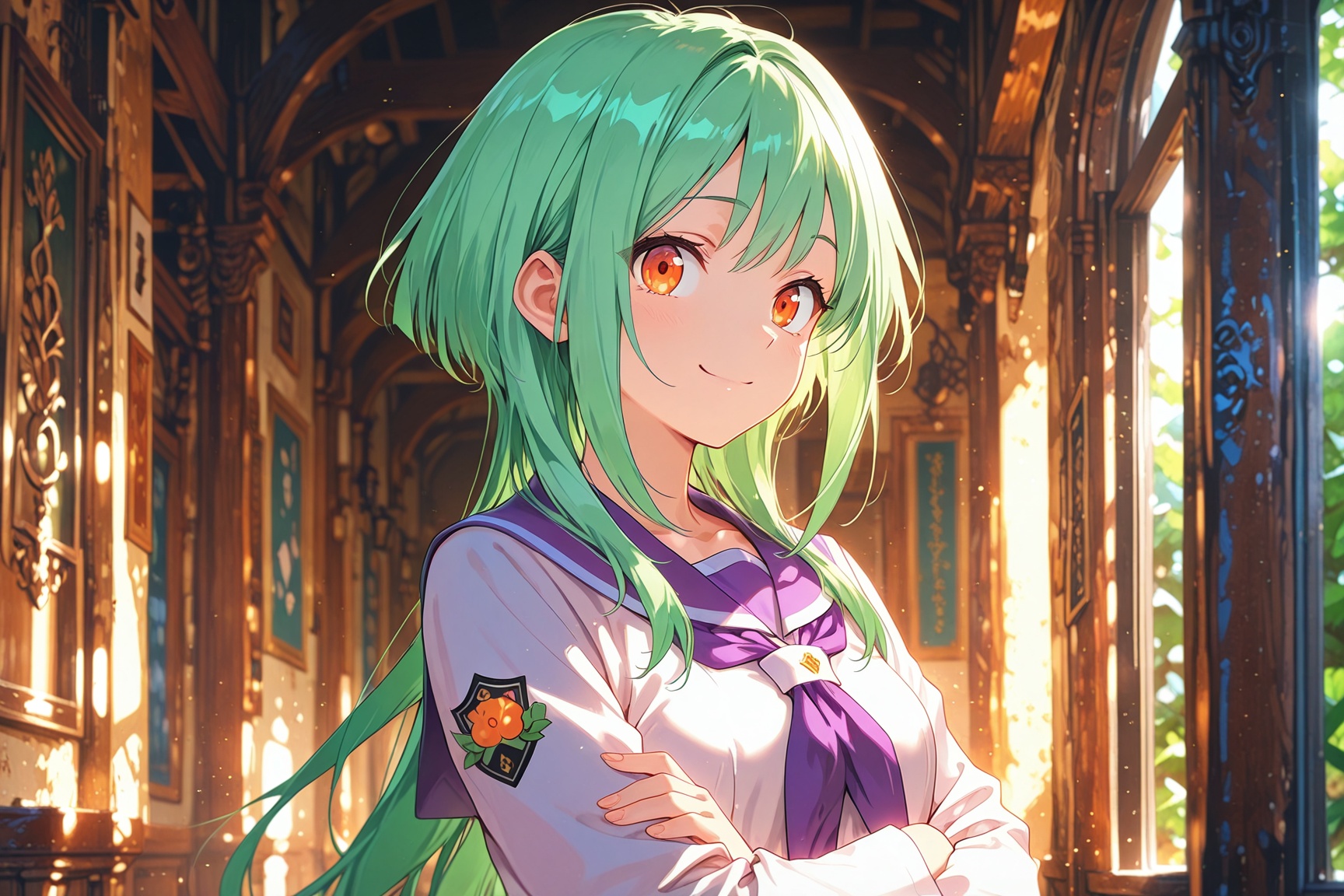 1girl,  Anjou Tokoha,  long green hair on Tensor.Art