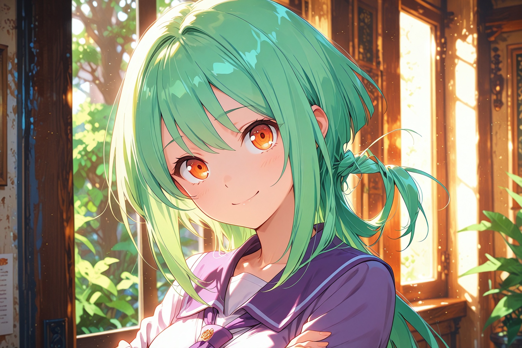 1girl,  Anjou Tokoha,  long green hair on Tensor.Art