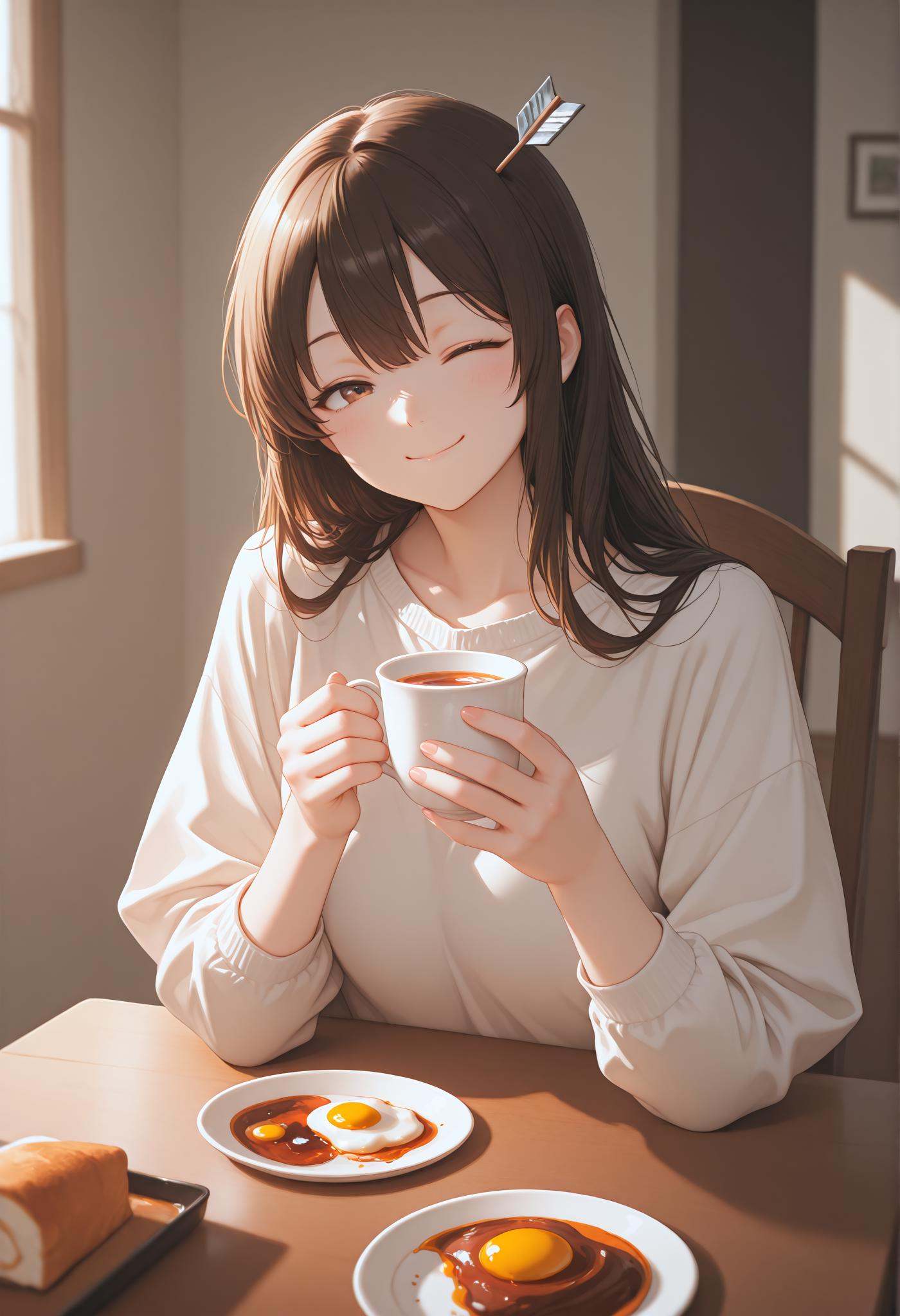1girl,  upper body shot,  drinking tea on Tensor.Art