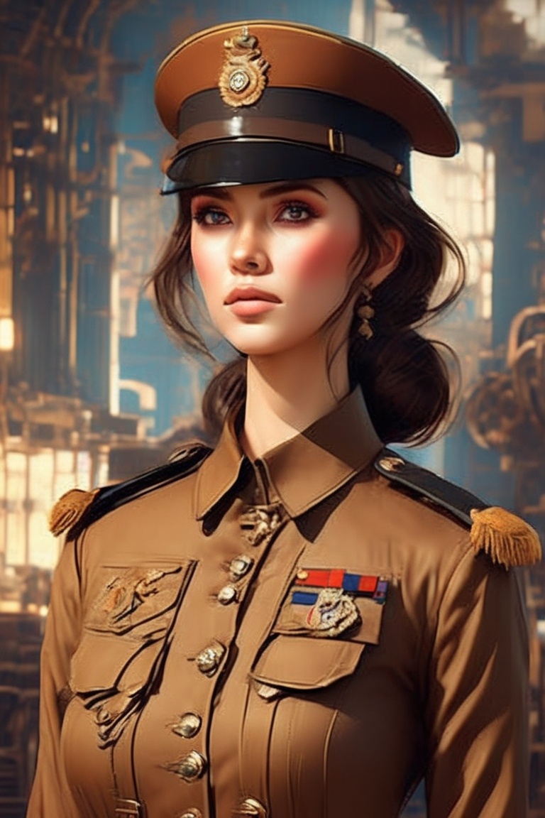 full body,  Portrait of a girl in officer's ceremonial tunic,  loose brown hair on Tensor.Art