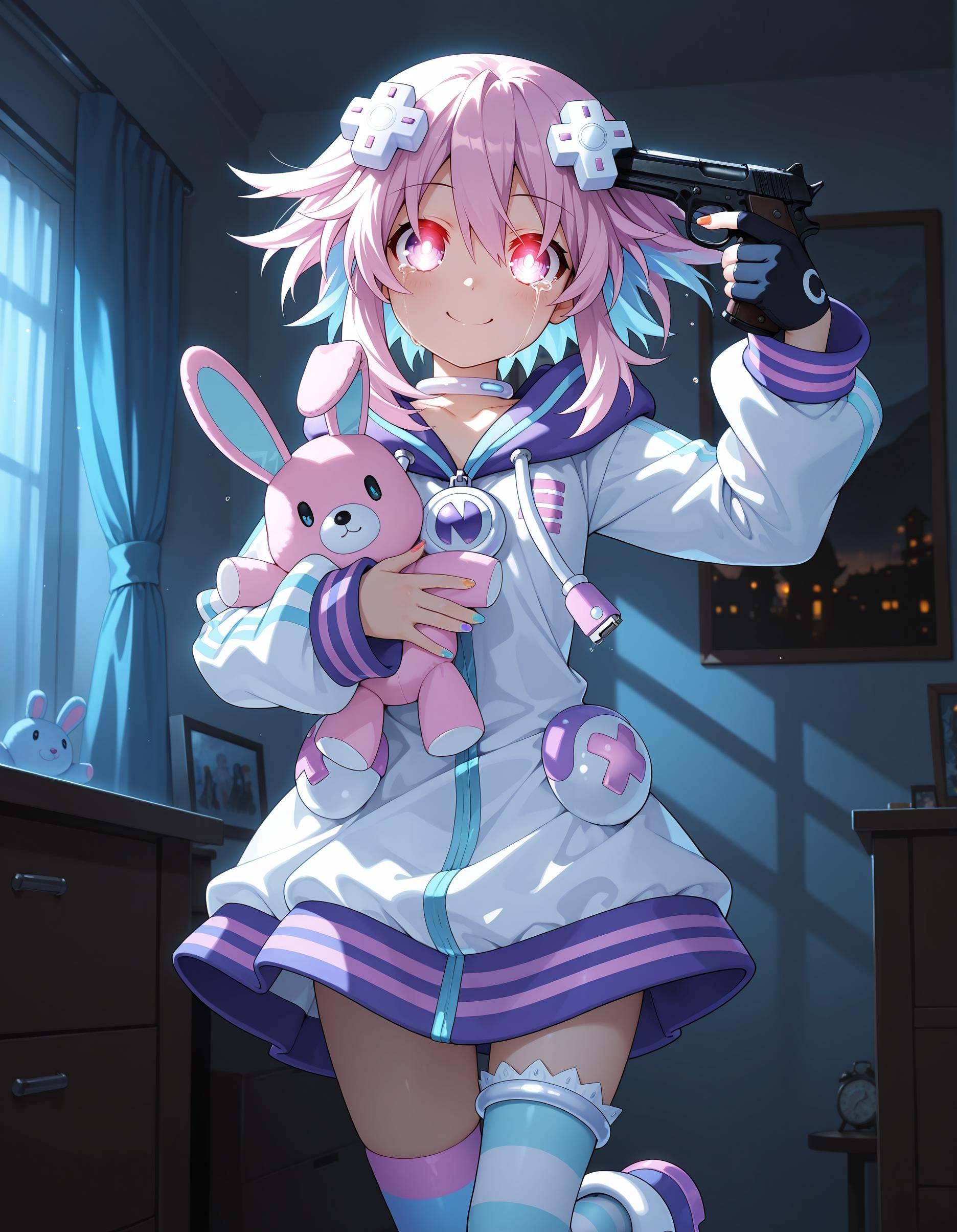 1girl,  neptune \(neptunia\),  handgun to head pose on Tensor.Art