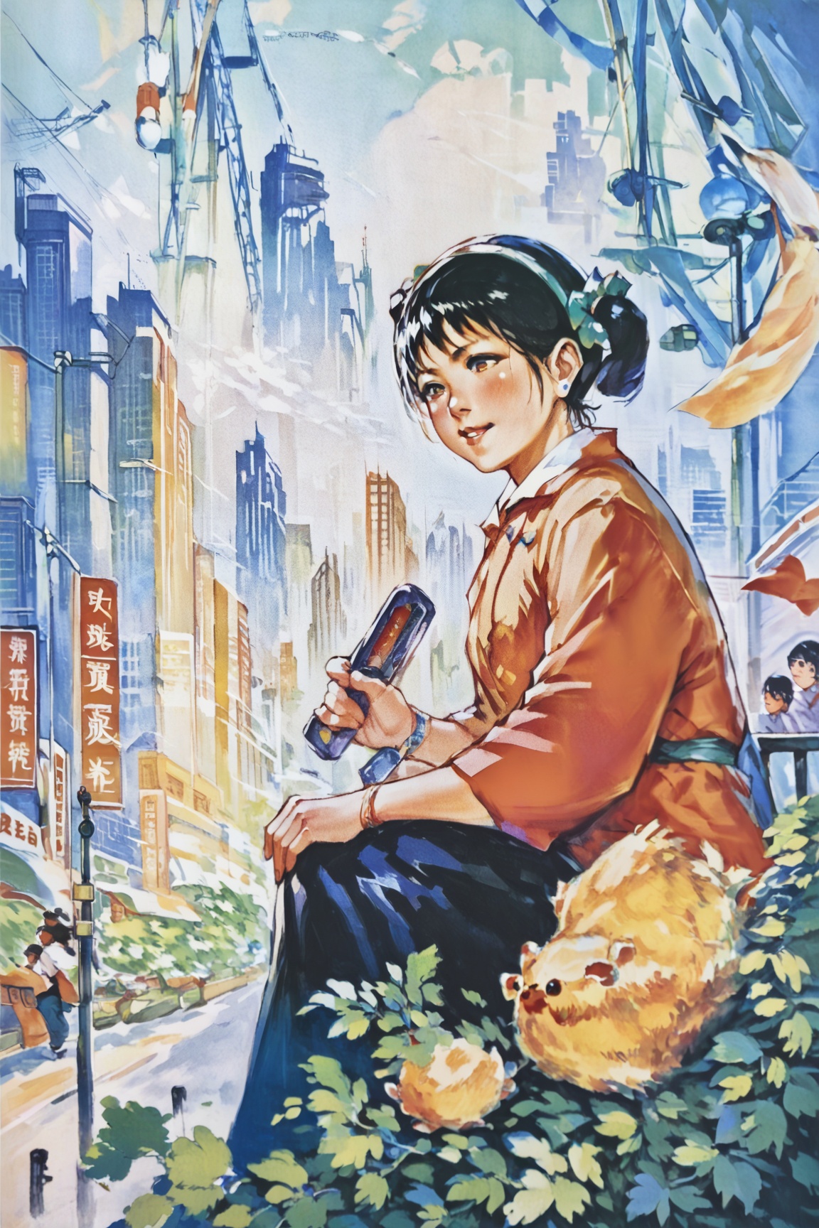 A girl,  city,  chinese ccp art on Tensor.Art