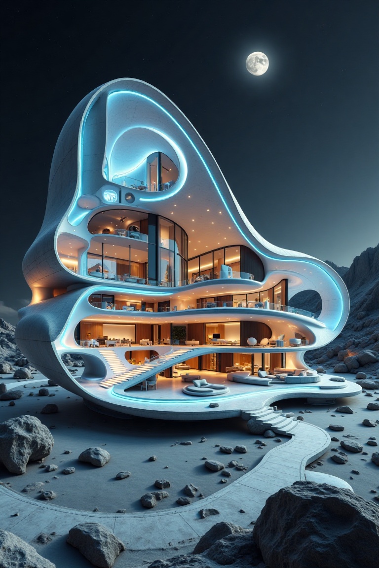 Beautiful modern spaceship with long section design,  blue light,  long section on Tensor.Art