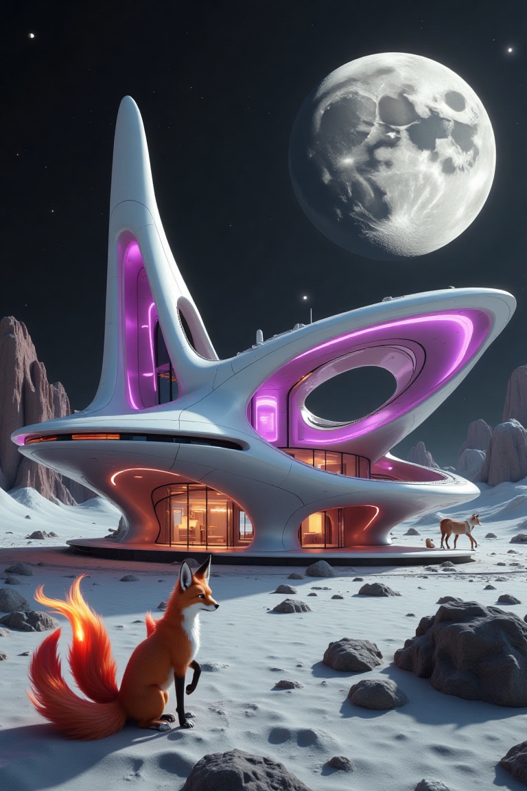 a modern spaceship with beautiful purple lights,  in a beautiful landscape,  at a beautiful moon night on Tensor.Art
