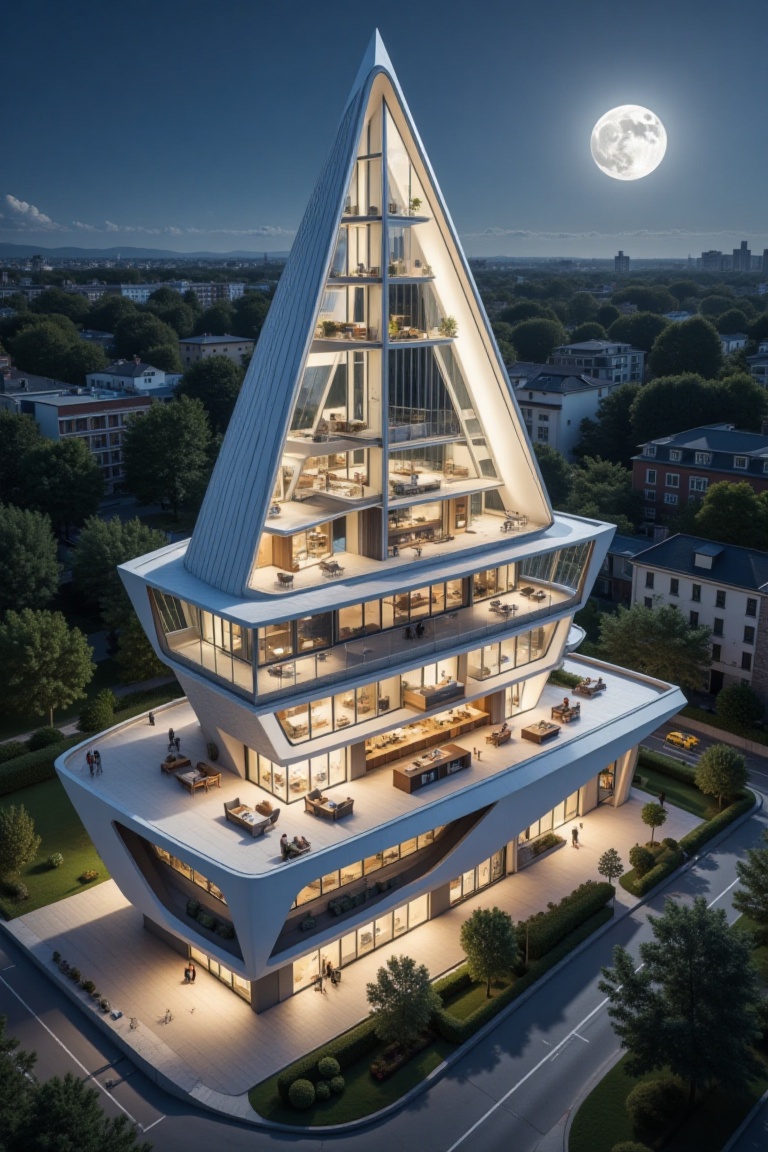 Beautiful modern greenhouse section design,  Glass Pyramid on top of the house,  blue light on Tensor.Art