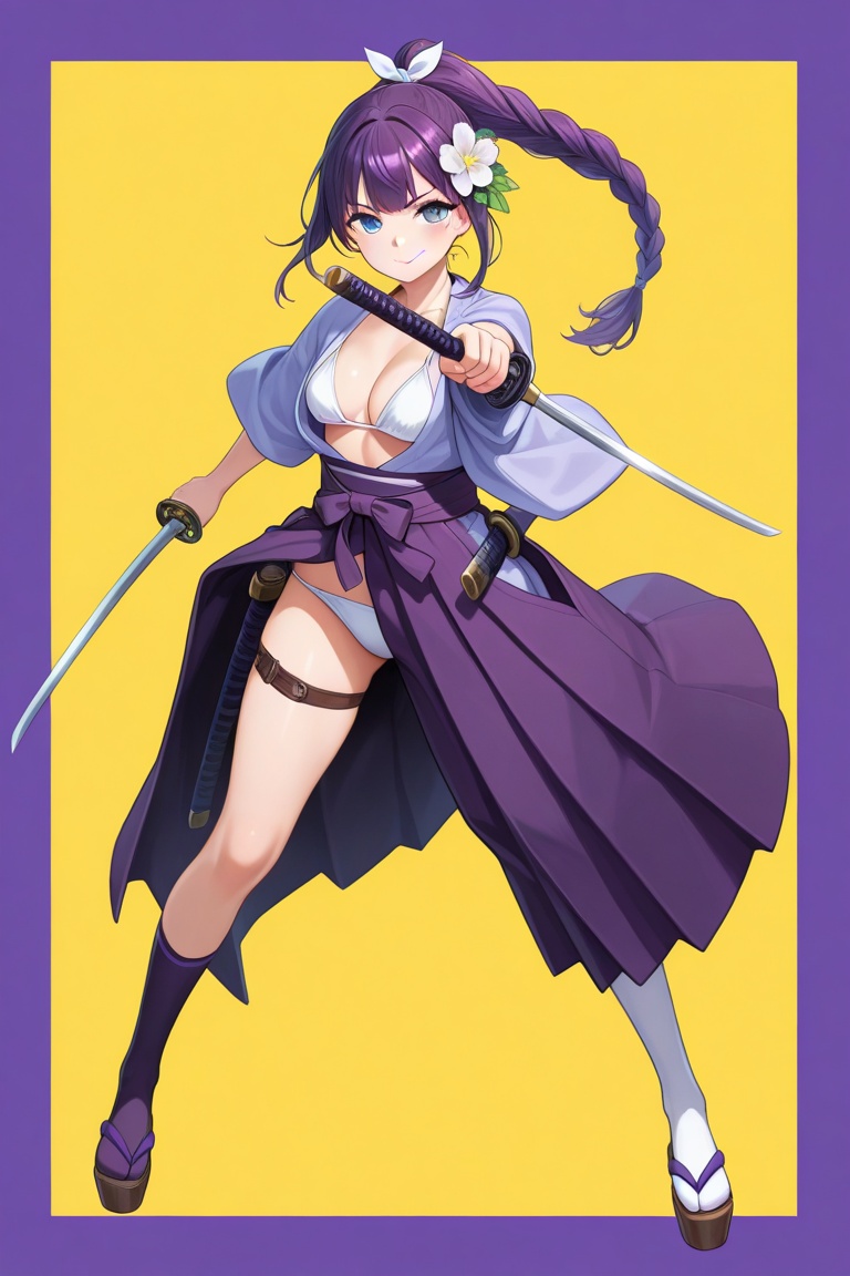 1girl,  purple hair,  braided ponytail on Tensor.Art