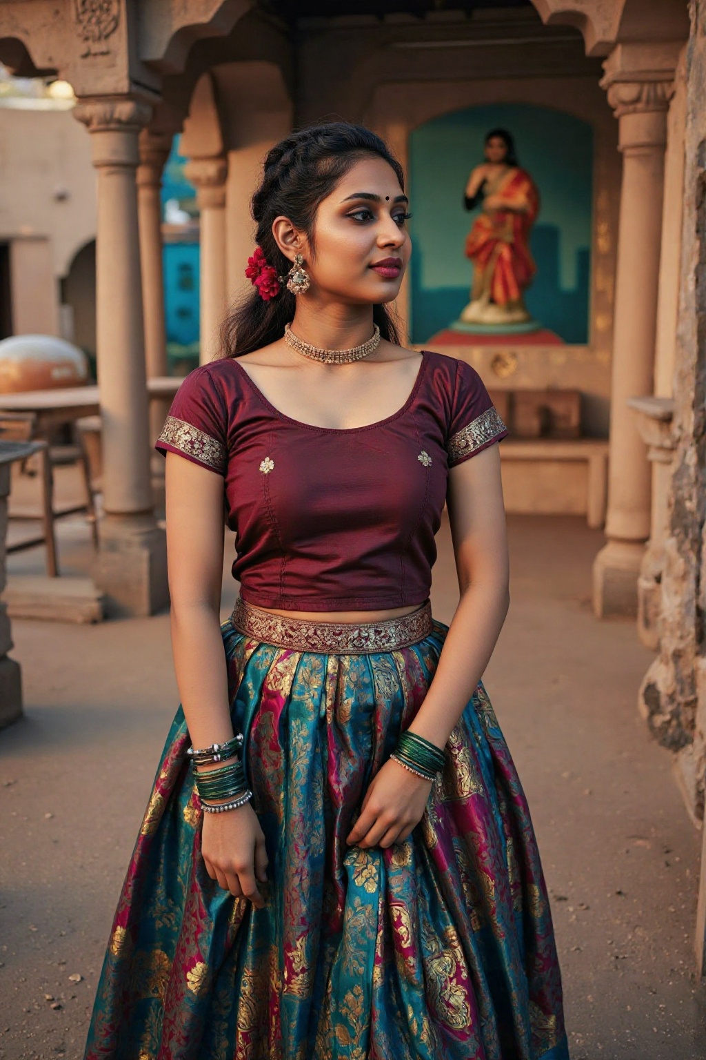 "Ultra-detailed,  high-resolution,  cinematic portrayal of a traditional **Pattu Pavadai** on Tensor.Art