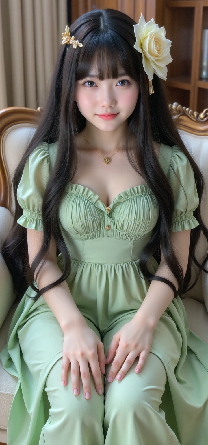 1girl.age17.very long hair.wavy bangs.looking at viewer,  smile,  bangs on Tensor.Art