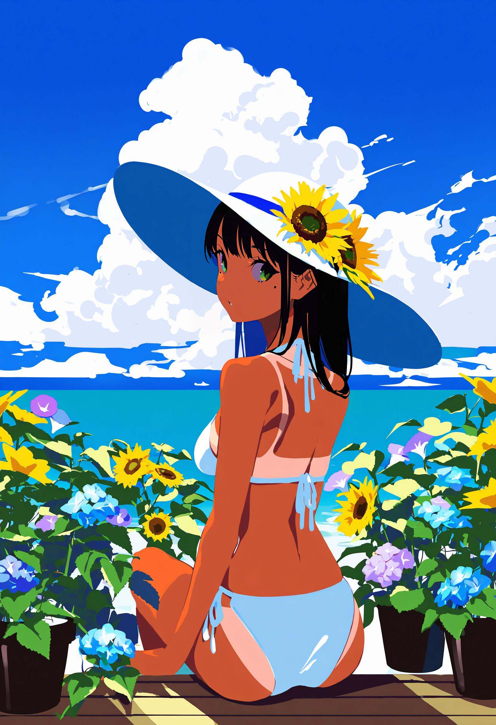 artist:[yoneyama mai|lam \(ramdayo\)],  1girl,  sunflower on Tensor.Art