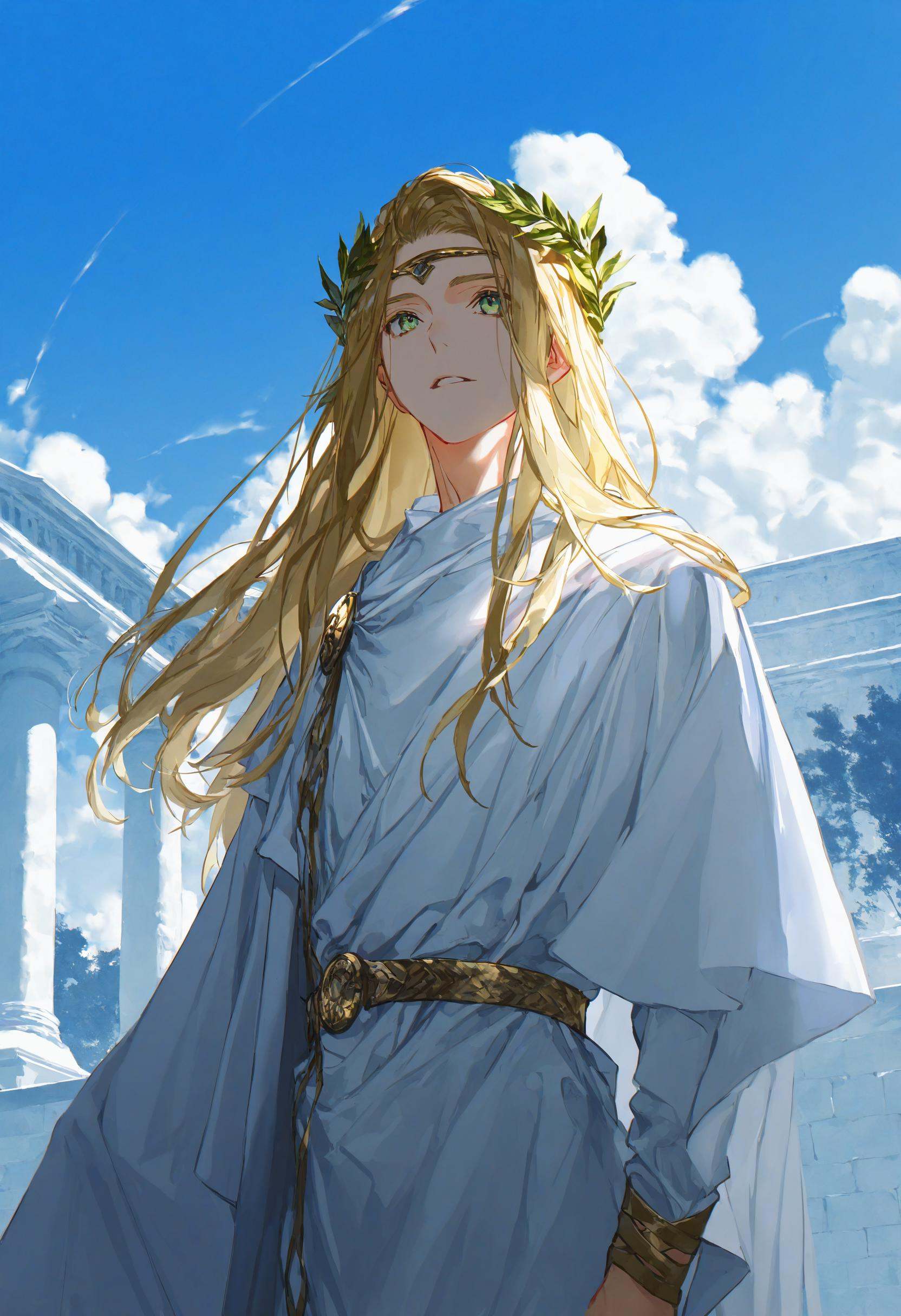 artist:[diyokama|say hana|yoneyama mai|lam|quasarcake],  1boy,  ancient greek clothes on Tensor.Art