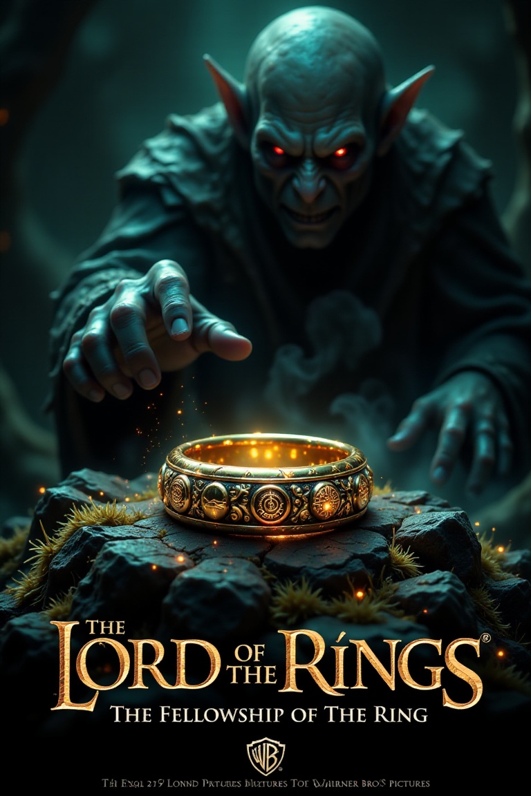 photograph from the movie "The Lord of the Rings: The Fellowship of the Ring,  " featuring a dramatic scene. The image is...