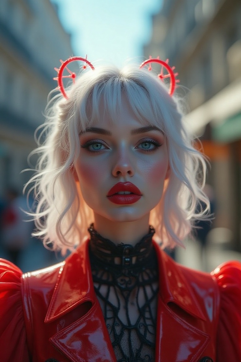 cinematic photo a playful woman As Amelie from Amelie,  wandering through the streets of Montmartre,  her world filled wit...