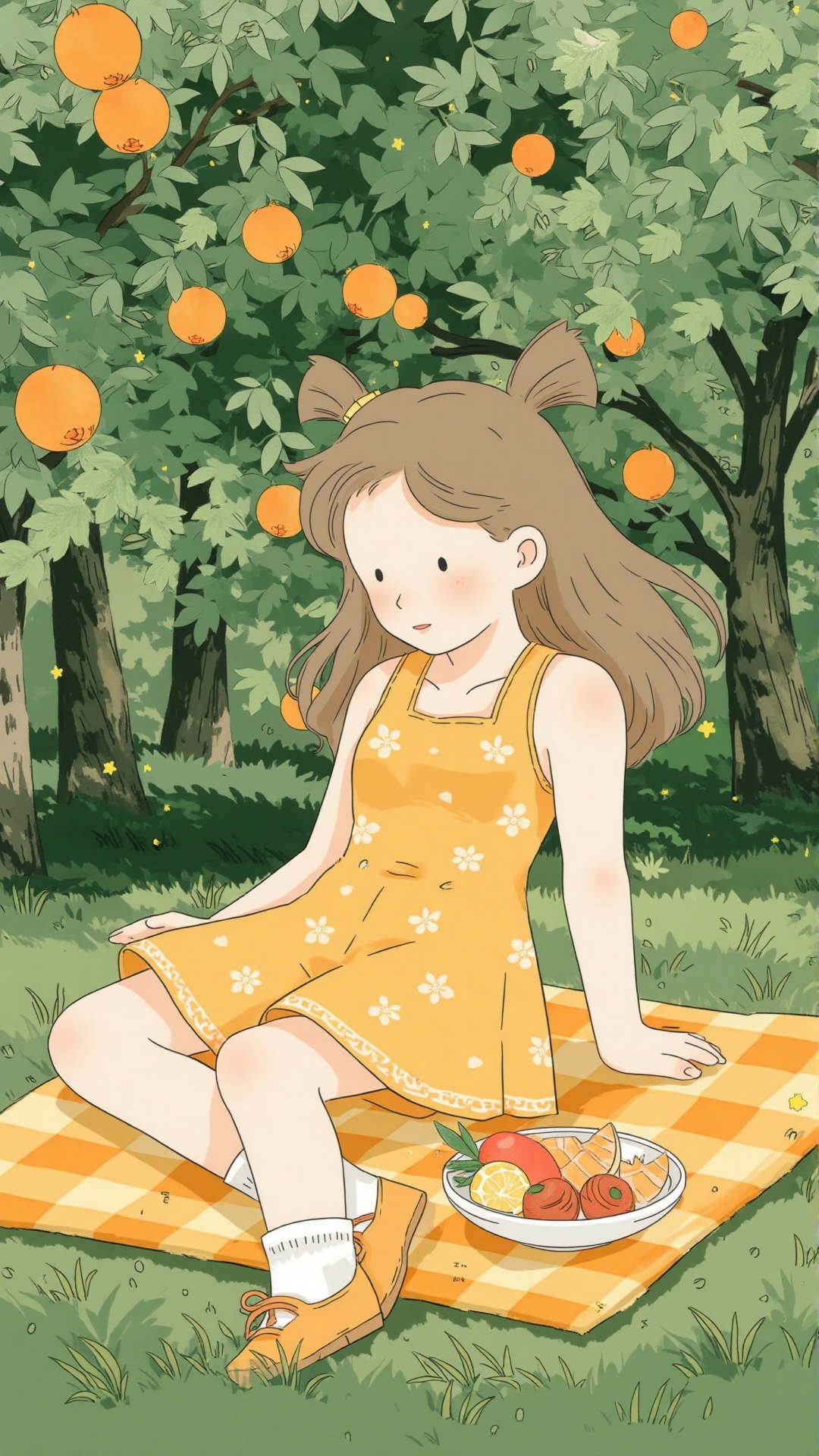 girl,  trees,  oranges on Tensor.Art