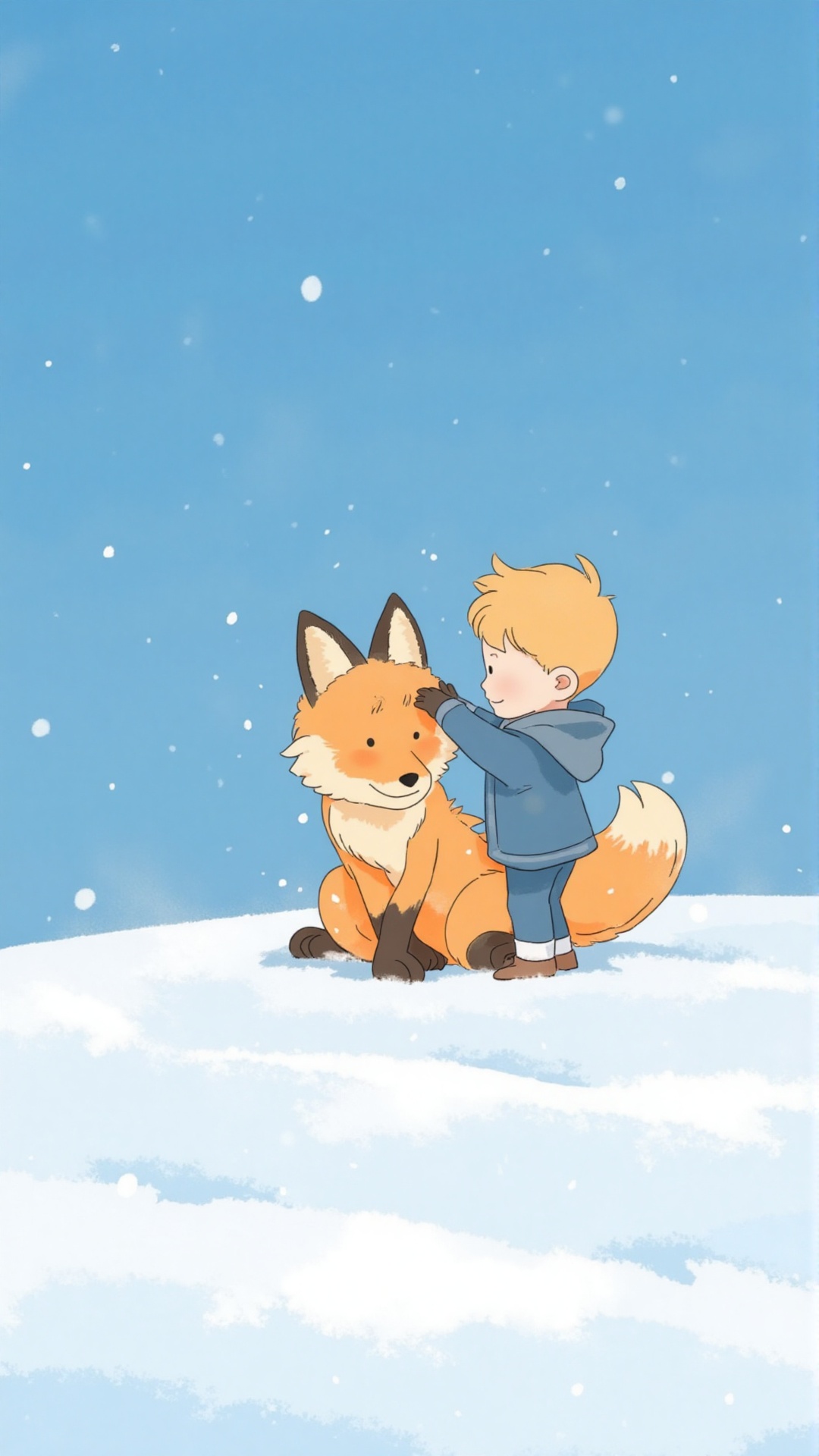 Boy plays with fox on snow,  nemionemCt on Tensor.Art