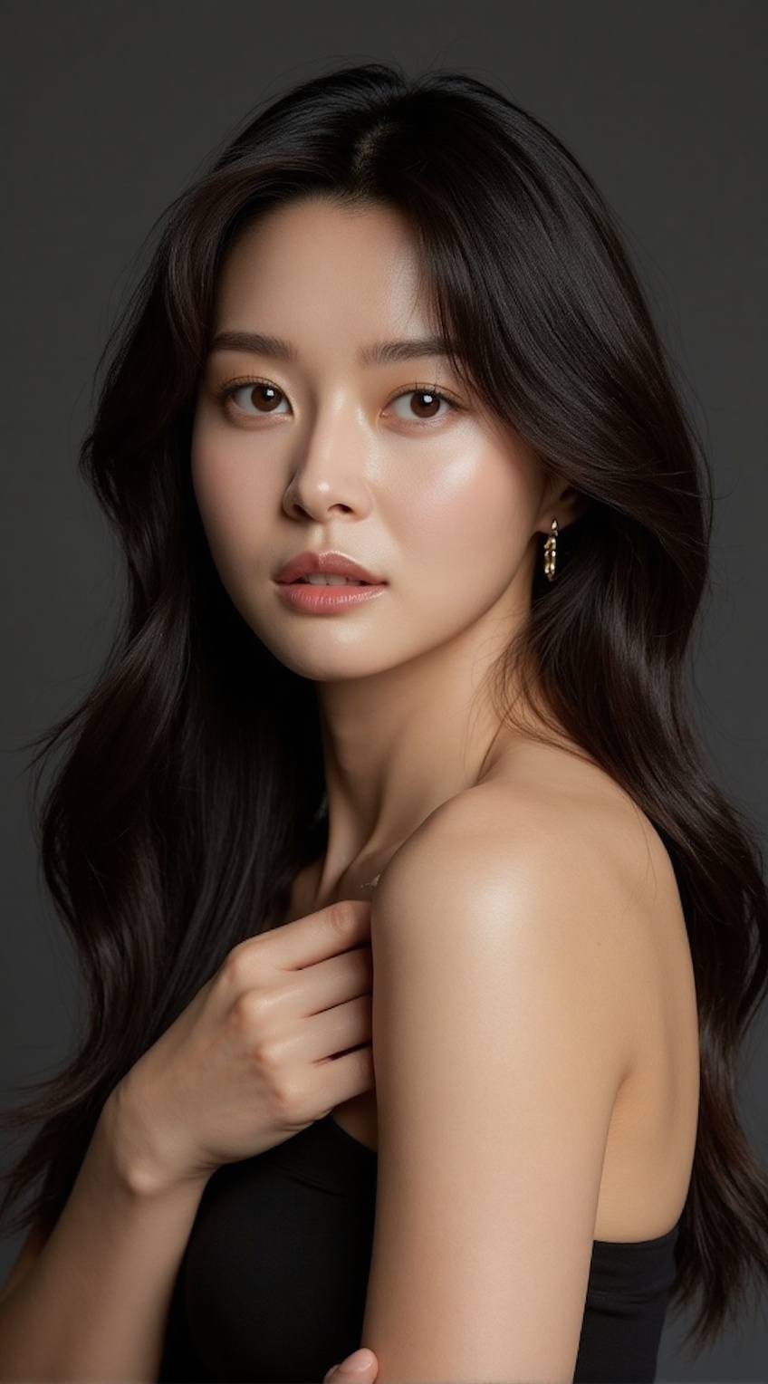 A highly detailed and hyper realistic drawing of a gorgeous asian Goddess,  elegantly clad,  trending on artstation on Ten...
