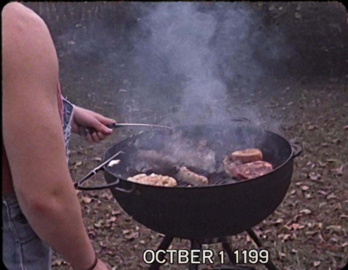 vhscore808,  A person grilling food with lots of smoke,  low resolution on Tensor.Art