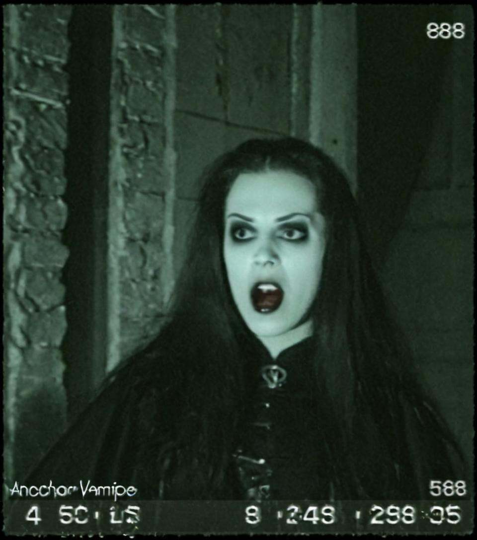 vhscore808,  an anchorwomen scene interview a vampire in darck castle,  news scene on Tensor.Art