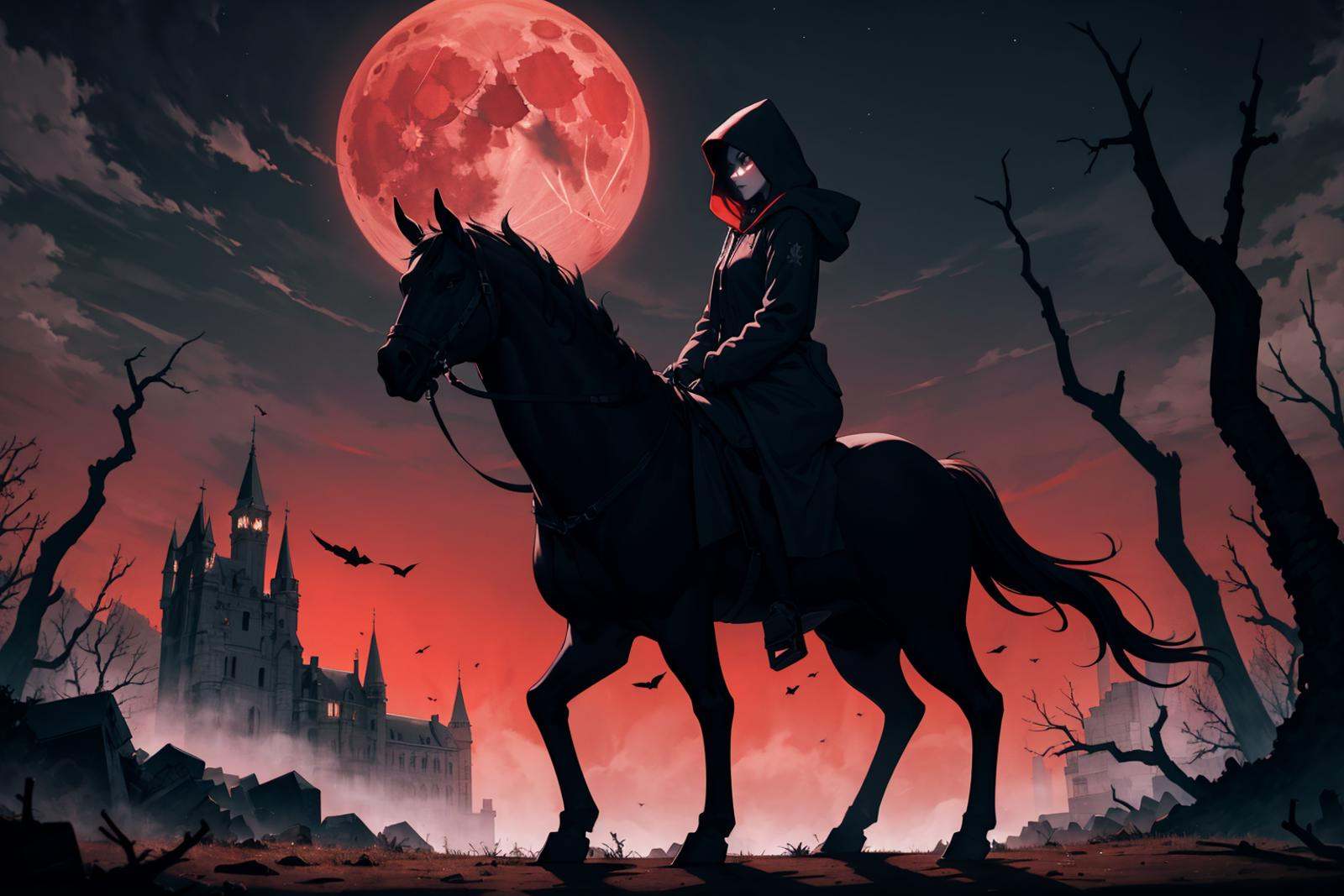 masterpiece,  best quality,  hooded figure on horseback on Tensor.Art