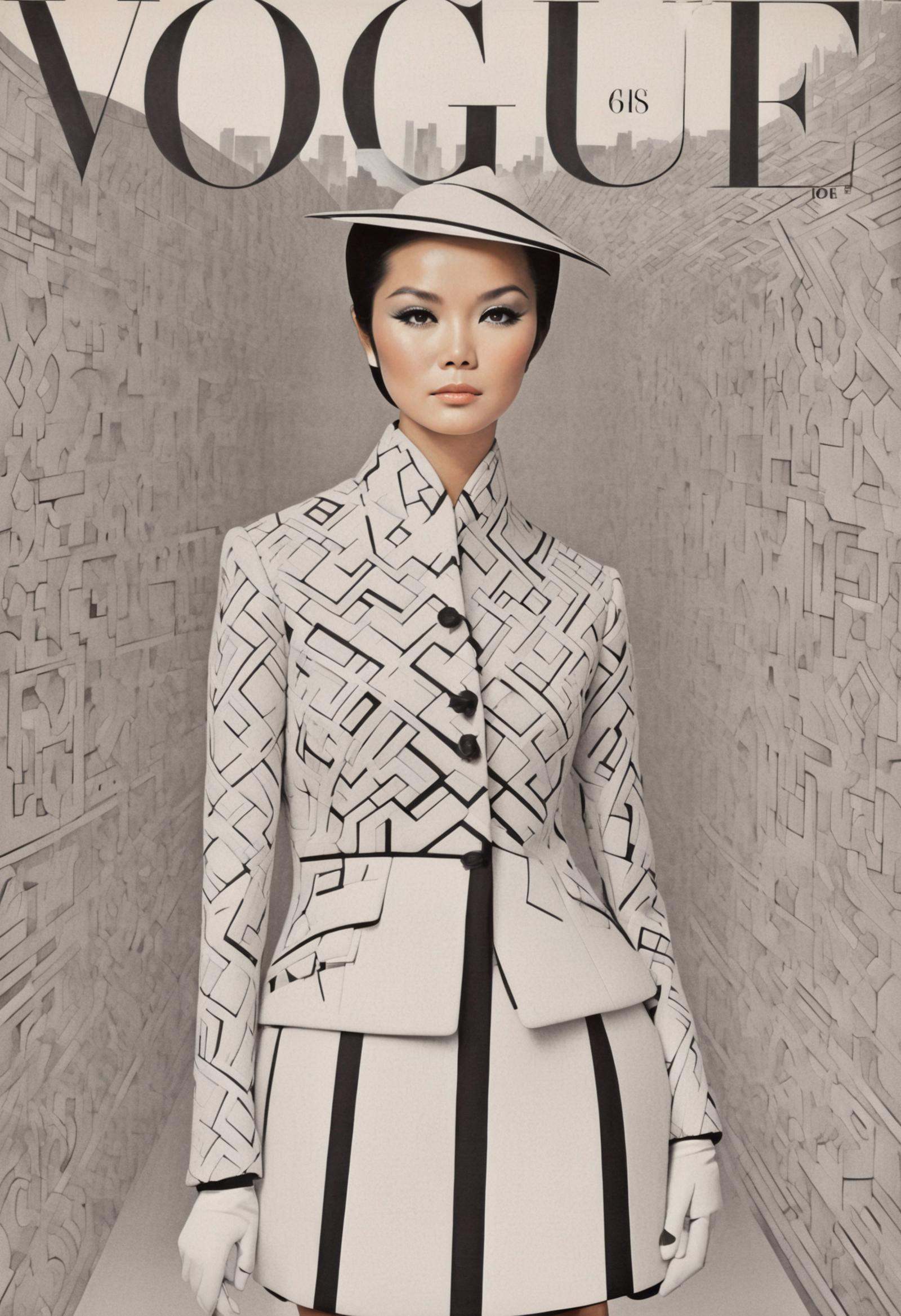 She asian geometric patterns,  monochrome elegance,  sharp contrasts on Tensor.Art