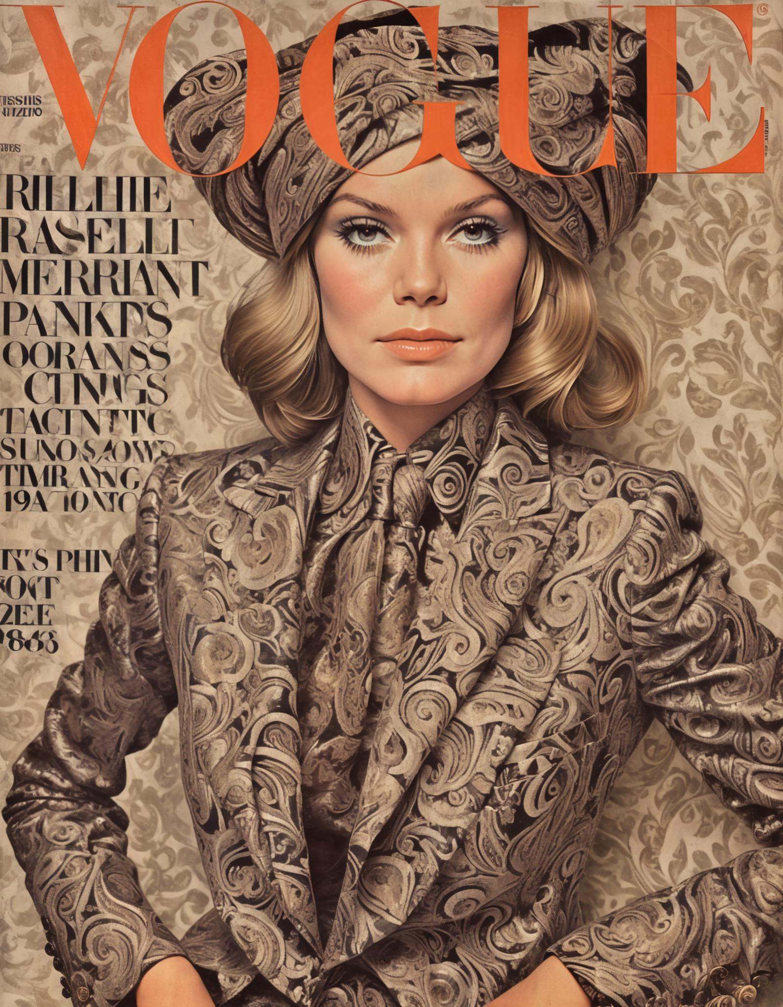 She tailored wide lapels,  velvet suits,  paisley prints on Tensor.Art
