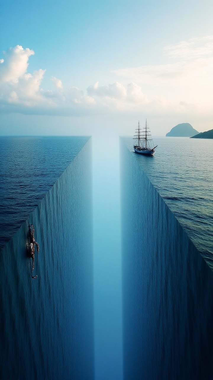 MindBendingLandscape of sea,  island,  and clouds. the horizon bends perfectly 90 degrees upward on Tensor.Art