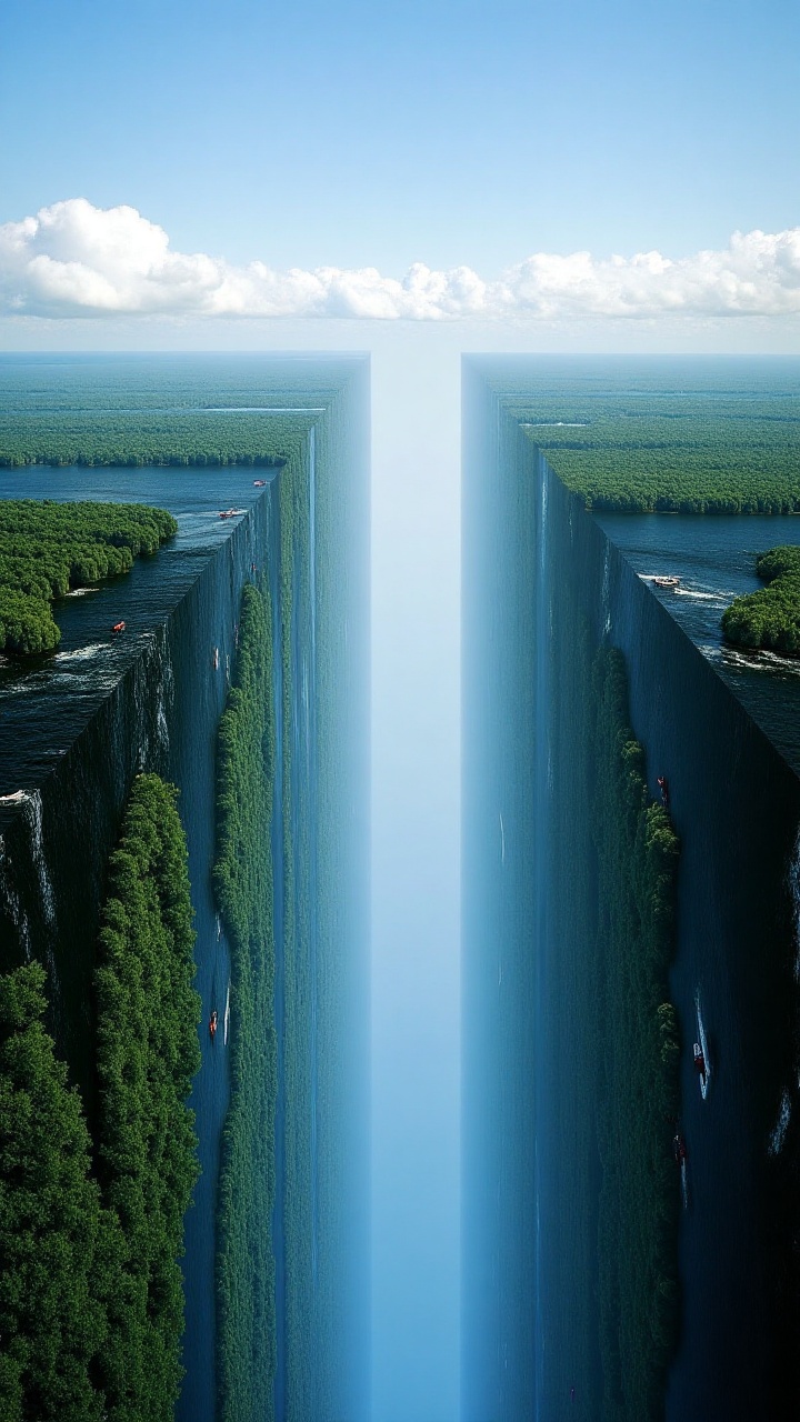 MindBendingLandscap of sea,  forest,  and clouds the horizon bends at a perfect 90-degree on Tensor.Art