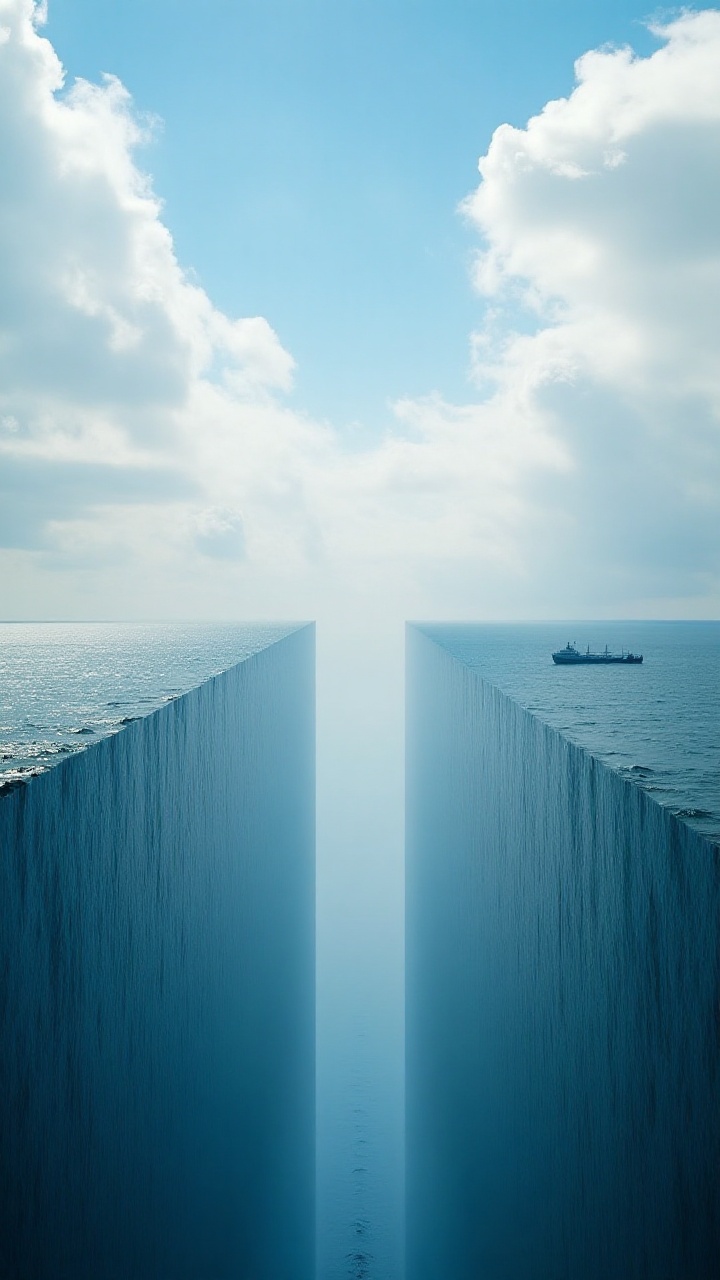 MindBendingLandscap of sea and clouds the horizon bends at a perfect 90-degree,  there are ships in the vertical area on T...