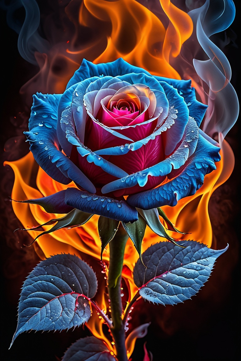 Rose in flames and ice,  detailed rose , on Tensor.Art
