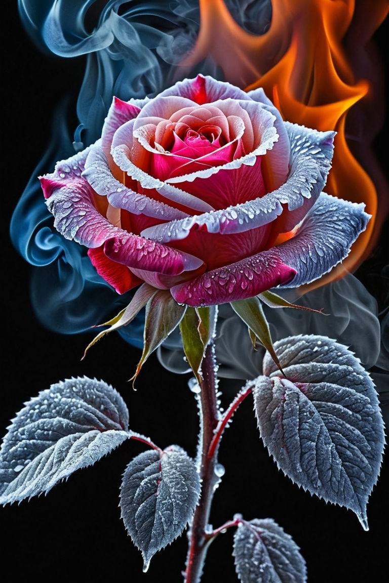 Rose in flames and ice,  detailed rose , on Tensor.Art