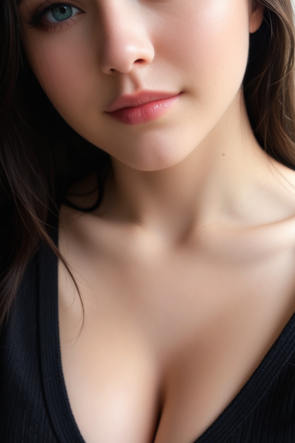 instagram photo,  closeup face photo of 23 y.o Chloe in black sweater,  cleavage on Tensor.Art