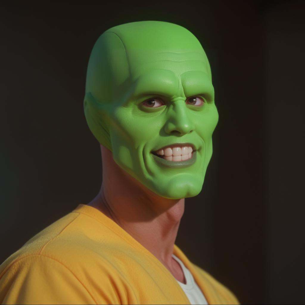 a funny happy amazed enthusiastic excited humourous bald white attractive handsome man with a (((green head))),  grimace,...