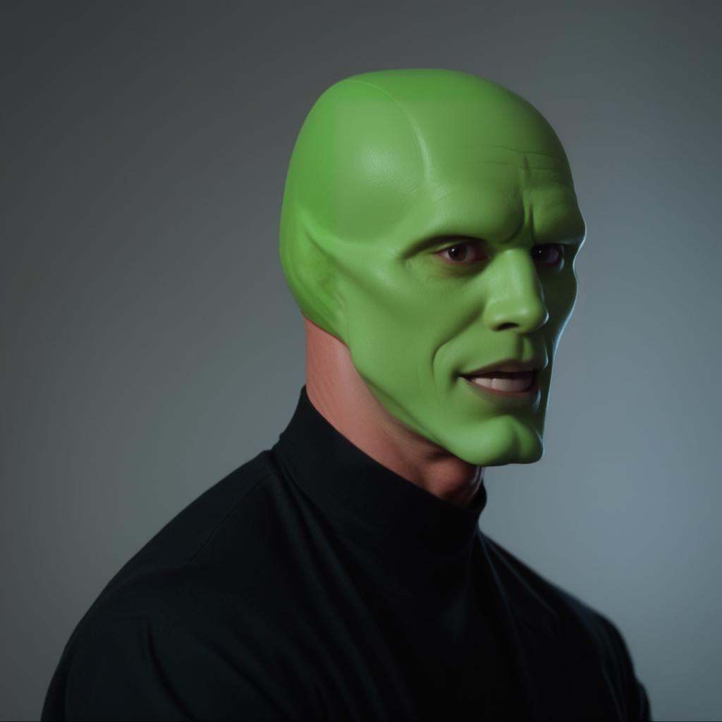 a funny happy amazed enthusiastic excited humourous bald white attractive handsome man with a (((green head))),  grimace,...