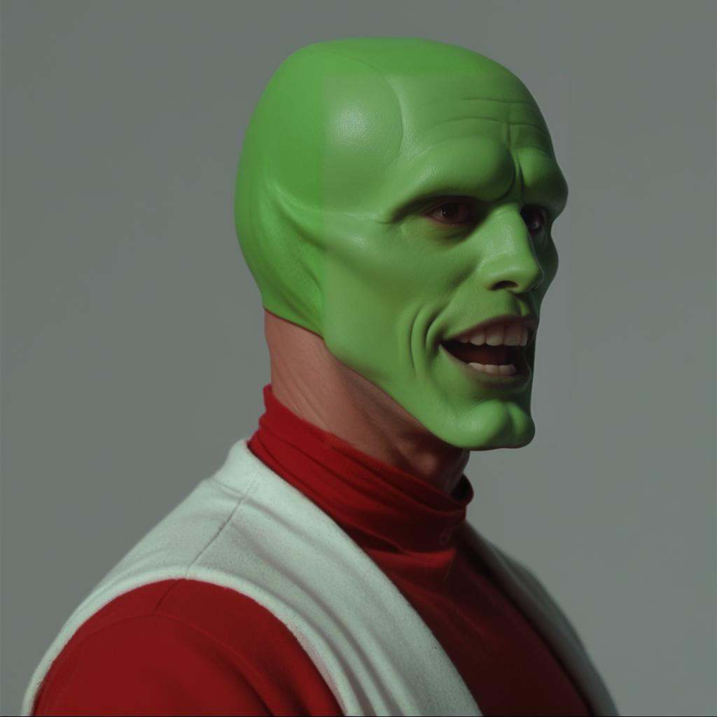 a funny happy amazed enthusiastic excited humourous bald man with a (((green head))),  grimace,  the_mask on Tensor.Art