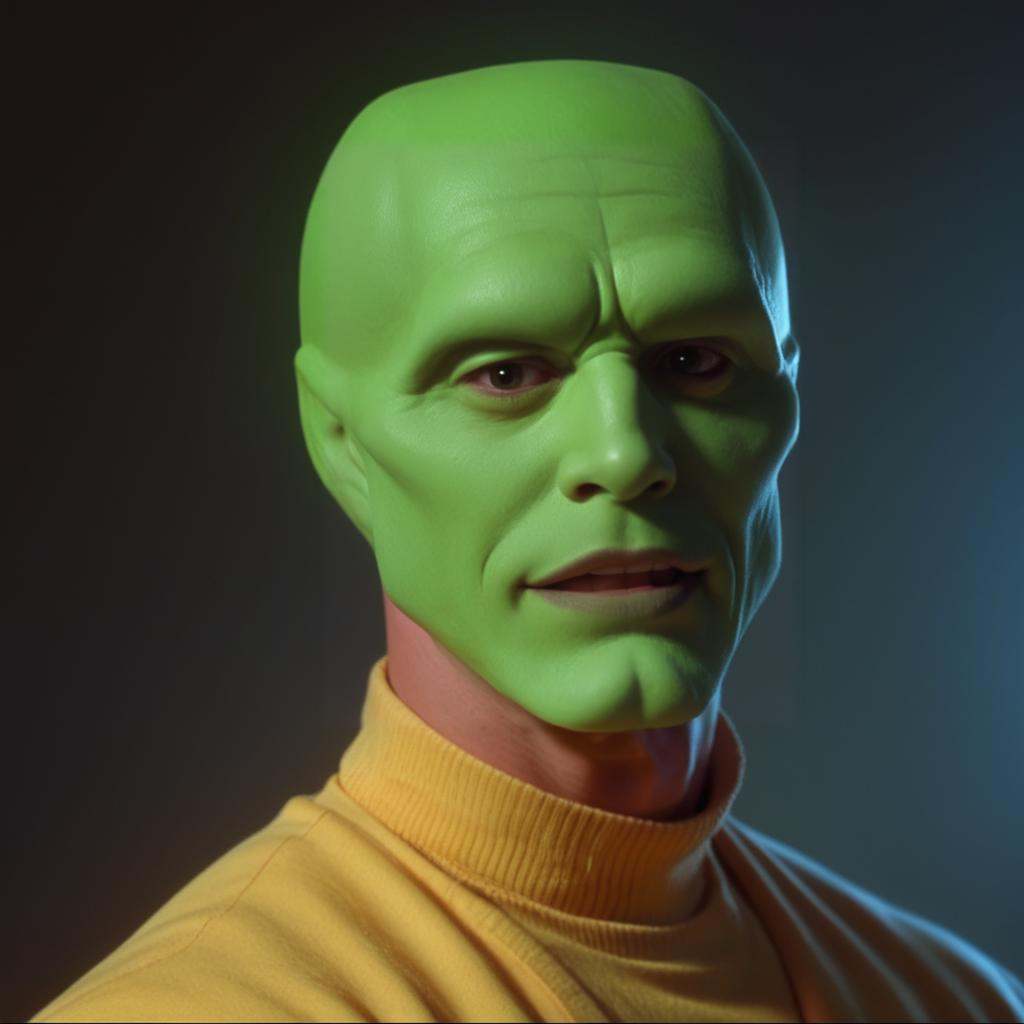 a funny happy amazed enthusiastic excited humourous bald white attractive handsome man with a (((green head))),  grimace,...