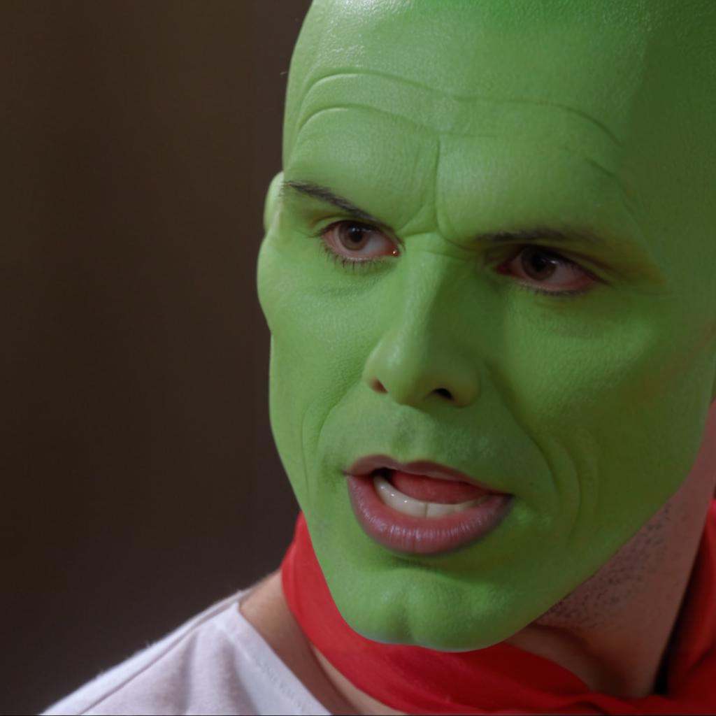 detailed high quality photo of a man with a (((green head))),  grimace,  the_mask on Tensor.Art