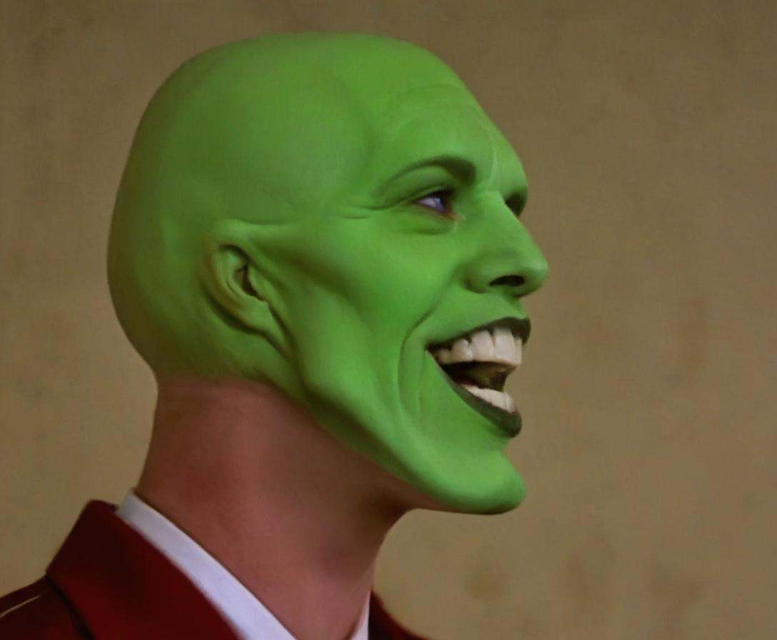 the_mask,  solo photo of a charismatic,  handsome green-skinned young man with an expressive smile on Tensor.Art